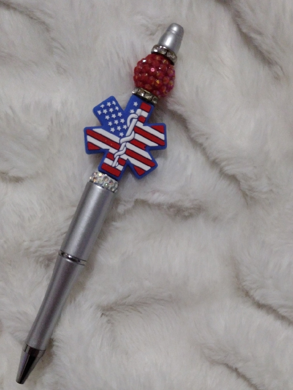 Emergency Medical Services Silver Pen with Red and Blue Accents